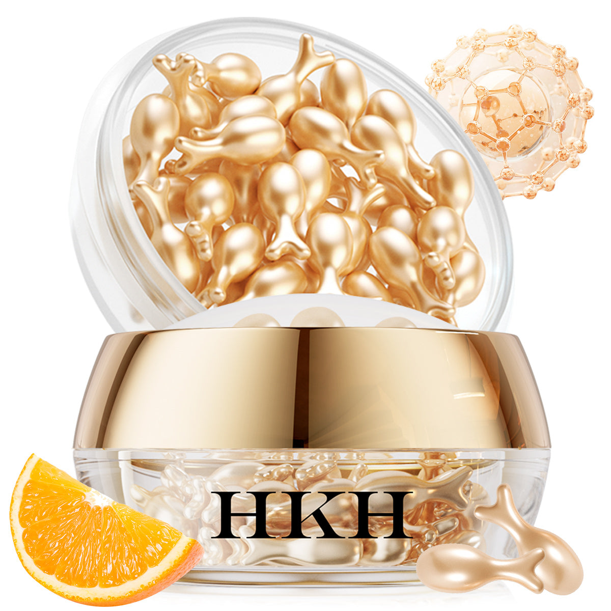 Sérum Super Vitamine C HKH pour le visage - Soin anti-âge - Capsules de sérum visage à la vitamine E et à la niacinamide - Huile de sérum à la vitamine C pour femmes - Hydrate et unifie le teint - Format voyage (38 capsules)
