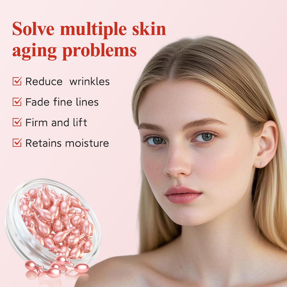 Capsules de sérum au rétinol HKH pour le visage : Sérum anti-âge et anti-rides à la vitamine A et E et au collagène pour femmes - Hydrate, lisse les ridules et raffermit la peau - Format voyage (38 capsules)