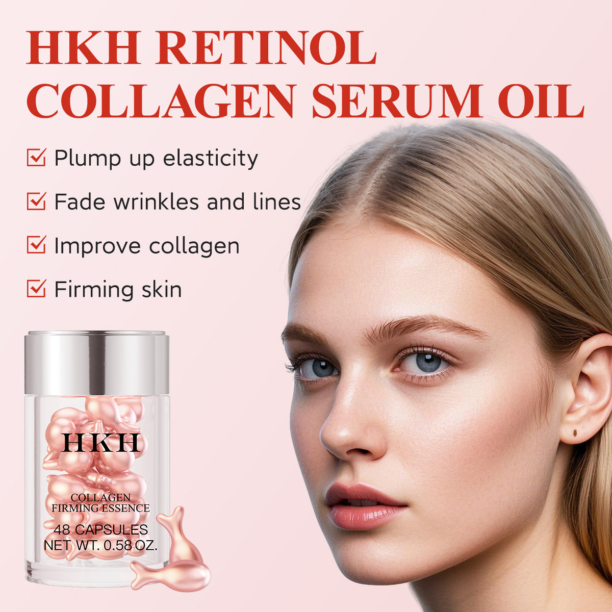 Capsules de sérum au rétinol HKH pour le visage : 48 capsules. Sérum de nuit anti-âge à la vitamine A et aux rides. Huile de collagène et vitamine E pour femmes. Soin quotidien en profondeur pour les ridules. Lisse et hydrate. 17 g (0,58 oz).