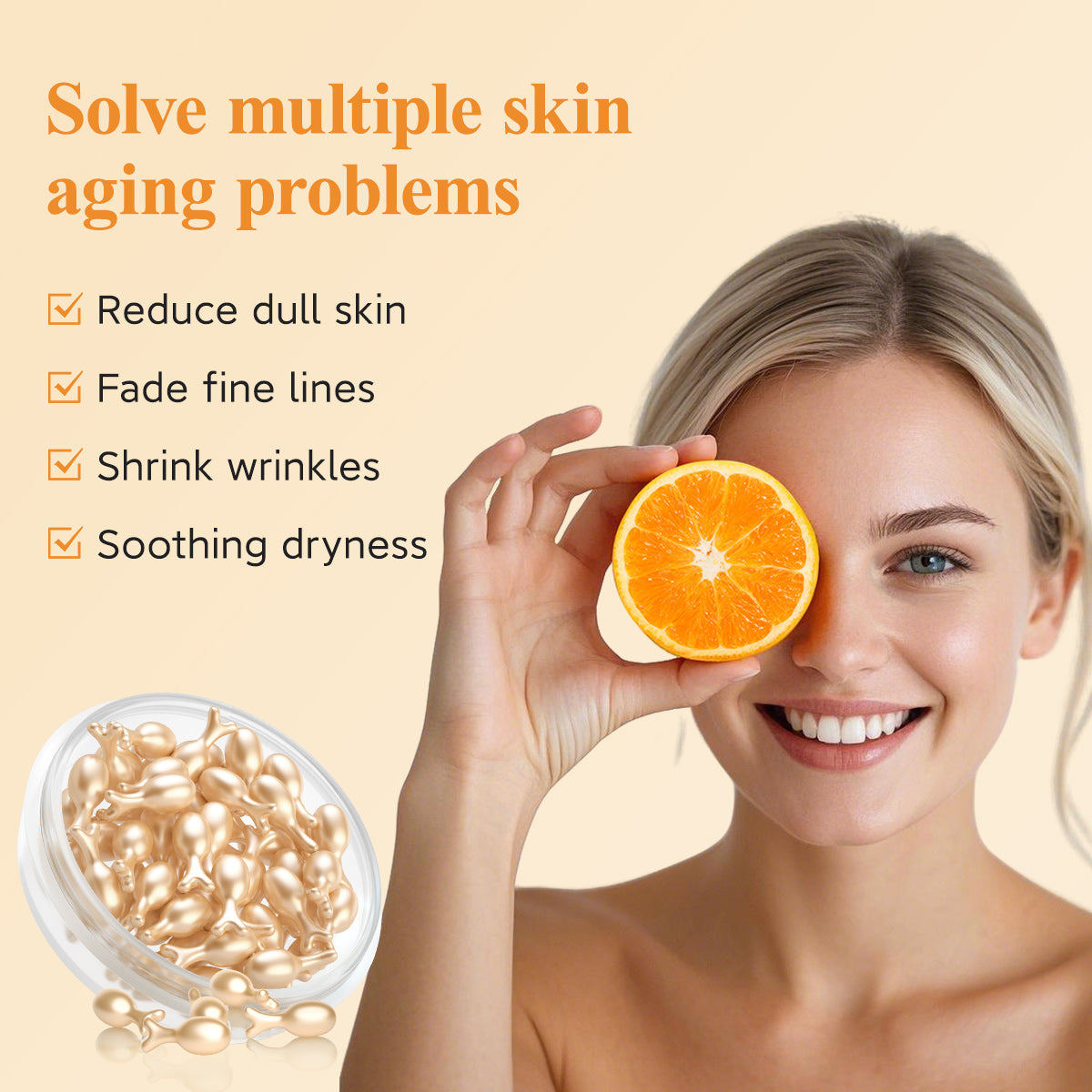 Sérum Super Vitamine C HKH pour le visage - Soin anti-âge - Capsules de sérum visage à la vitamine E et à la niacinamide - Huile de sérum à la vitamine C pour femmes - Hydrate et unifie le teint - Format voyage (38 capsules)