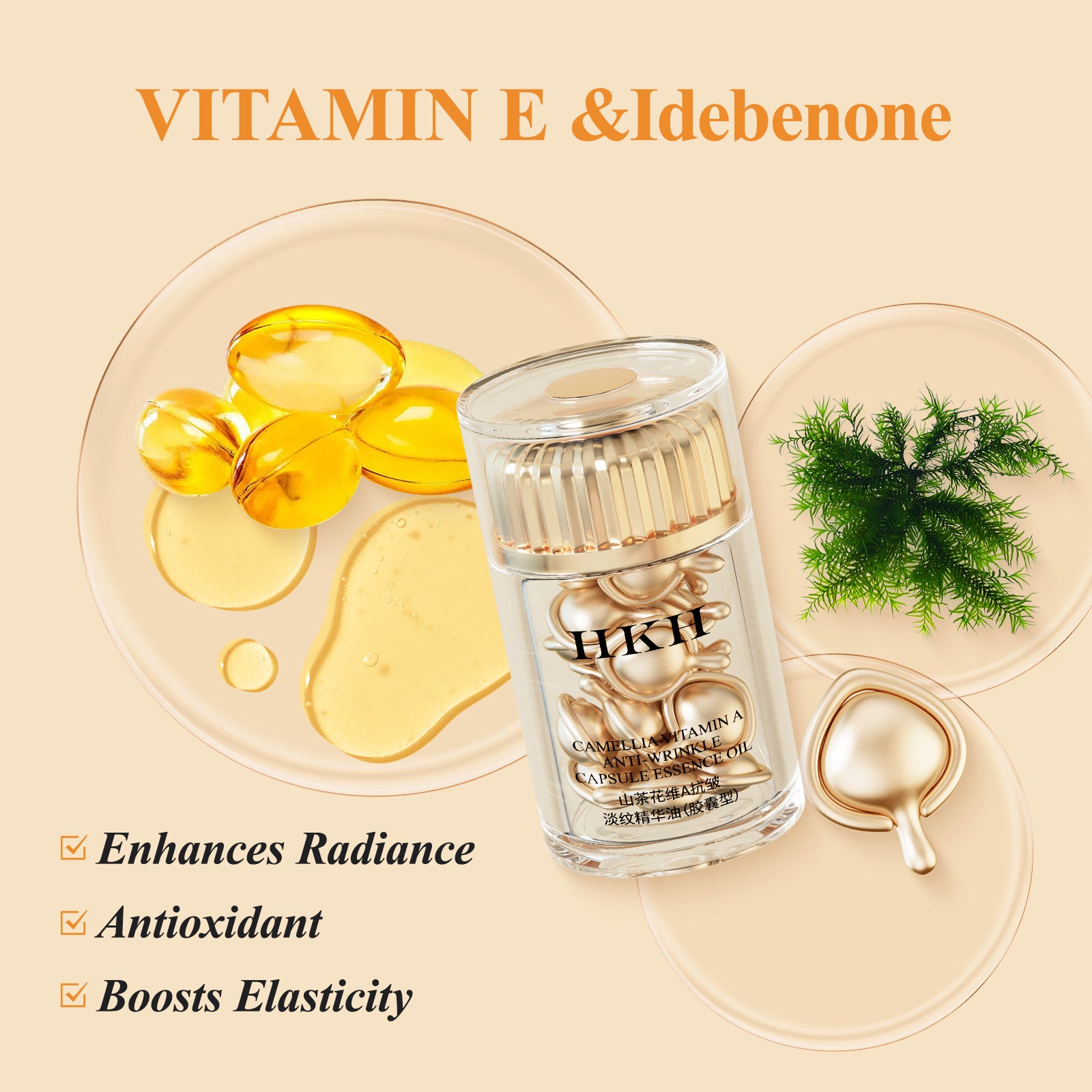 Sérum HKH Rétinol + HPR pour le visage - Soin anti-âge et anti-rides, capsules de rétinol de nuit - Sérum peptidique pour femmes - Soin des ridules et raffermissement de la peau - Sans parfum, sans alcool et non gras