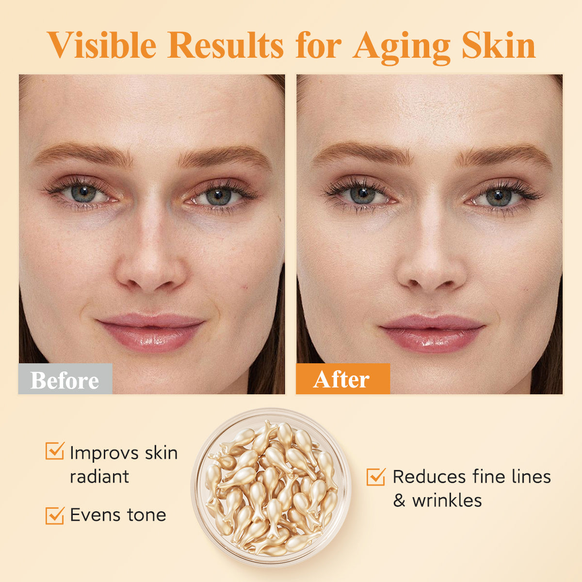 Sérum Super Vitamine C HKH pour le visage - Soin anti-âge - Capsules de sérum visage à la vitamine E et à la niacinamide - Huile de sérum à la vitamine C pour femmes - Hydrate et unifie le teint - Format voyage (38 capsules)