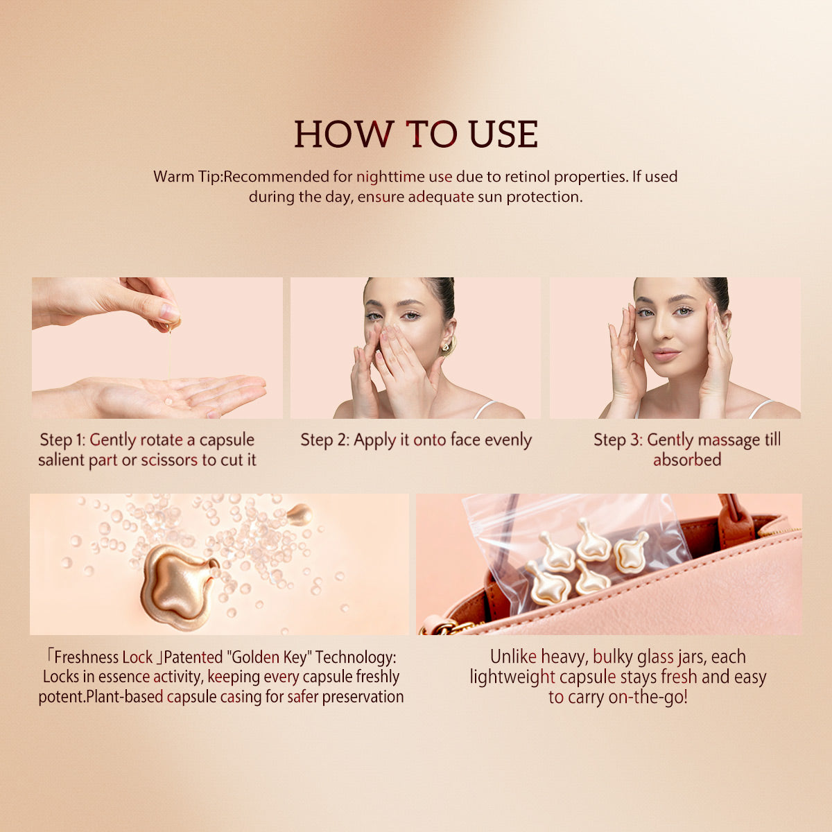 Capsules de sérum au rétinol et bakuchiol HKH : 30 doses uniques de sérum anti-âge anti-rides à base d’HPR et de vitamine C pour les femmes de 25 à 55 ans – Améliore les rides et les taches brunes – Raffermit, lisse et hydrate – Format voyage